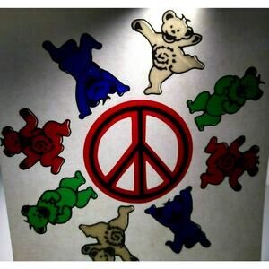 Grateful Dead Sticker Original 1980s Car Window Sticker Bears Dancing Peace Sign